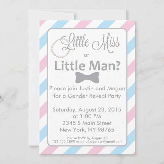 Kleine Miss oder Klein Mann Geschlecht offenbaren  Einladung (Vorderseite)