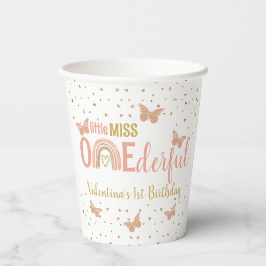 Kleine Miss ONEderful Butterflies erster Geburtsta Pappbecher (Rückseite)