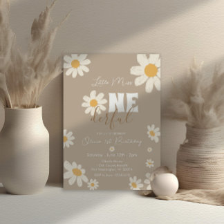 Kleine Miss ONEderful Daisy Blume Creme Birthday Einladung