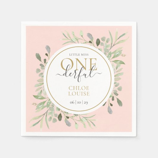 Kleine Miss ONEderful Elegant First Birthday Pink Serviette (Vorderseite)