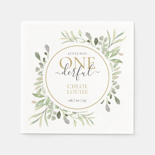 Kleine Miss ONEderful Elegant Girl Erster Geburtst Serviette (Vorderseite)