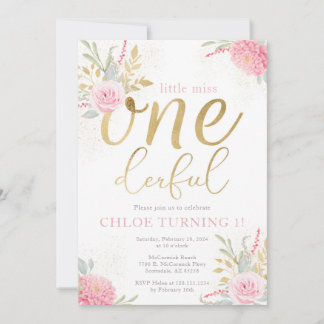 Kleine Miss ONEderful Floral Geburtstag Einladung