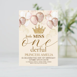 Kleine Miss ONEderful Gold Crown 1. Geburtstag Einladung
