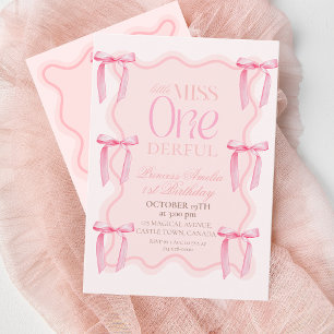 Kleine Miss ONEderful Pink 1. Geburtstag Party Einladung