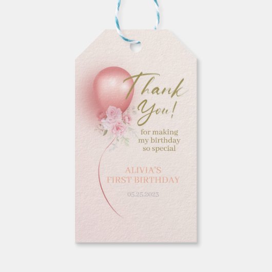 Kleine Miss ONEderful Pink Ballon Floral Geburtsta Geschenkanhänger (Rückseite)