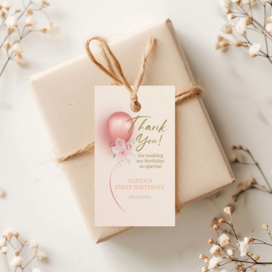 Kleine Miss ONEderful Pink Ballon Floral Geburtsta Geschenkanhänger