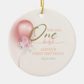 Kleine Miss ONEderful Pink Ballon Floral Geburtsta Keramik Ornament (Vorne)