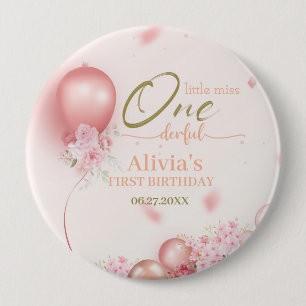 Kleine Miss ONEderful Pink Floral 1. Geburtstag Button