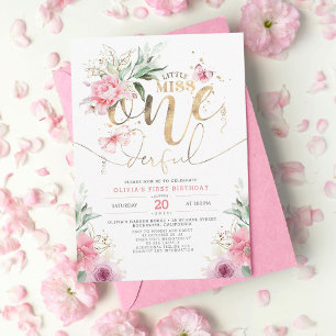 Kleine Miss ONEderful Pink Floral 1. Geburtstag In Einladung