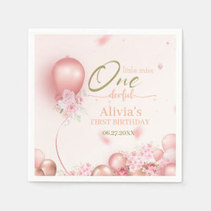 Kleine Miss ONEderful Pink Floral 1. Geburtstag Serviette
