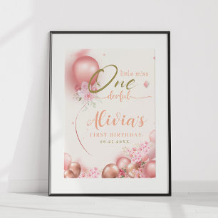 Kleine Miss ONEderful Pink Floral Geburtstagspopst Poster