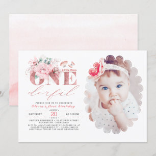 Kleine Miss ONEderful Rose Gold 1. Geburtstag Foto Einladung
