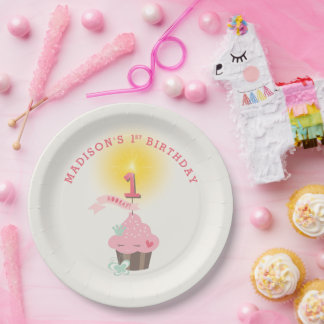 Kleine Miss Pink Cupcake Girl's 1. Geburtstag Part Pappteller