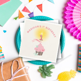 Kleine Miss Pink Cupcake Girl's 1. Geburtstag Part Serviette