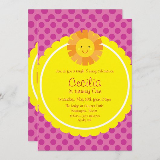 Kleine Miss Sunshine Sun Einladung Polka Dot (Vorne/Hinten)