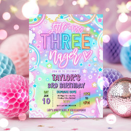 Kleine Miss Three-nage Neon Regenbogen 3. Geburtst Einladung