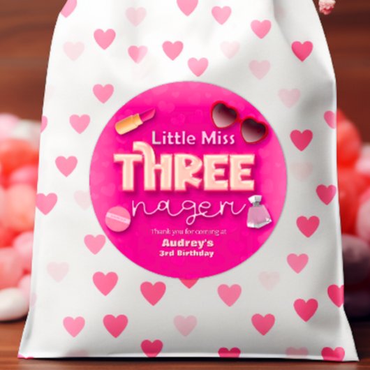 Kleine Miss Threenager - Mädchen 3. Geburtstag Runder Aufkleber