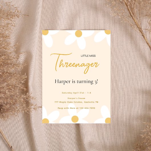 Kleine Miss Threenager Pink Daisy Geburtstag Einladung