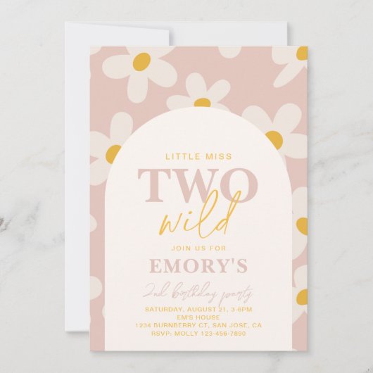 Kleine Miss Two Wild Einladung | Retro-Blume (Vorderseite)