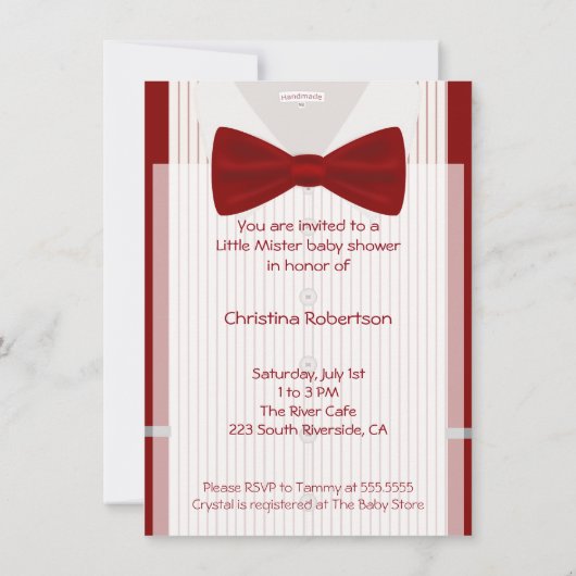 Kleine Mister Bowtie Babydusche Einladung (Rückseite)