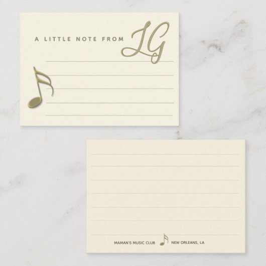 Kleine, Mit Monogramm Musiknote Cards Mitteilungskarte (Vorne/Hinten)