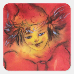 KLEINE MIT ROtem RIBON Quadratischer Aufkleber