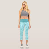 Kleine miteinander verbundene Aquamarine Herzmuste Capri Leggings (Vorderseite)