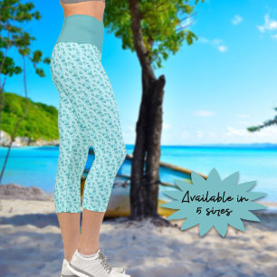 Kleine miteinander verbundene Aquamarine Herzmuste Capri Leggings