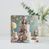 KLEINE MONKEYS AUF EINEM GEBURTSTAGSKAK EINLADUNG (Stehend Vorderseite)