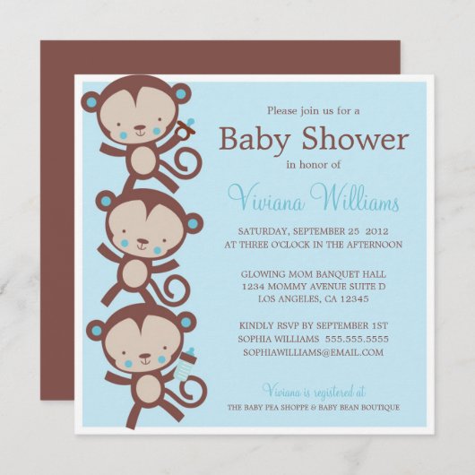 KLEINE MONKEYS| BABY SHOWING INVITATION EINLADUNG (Vorne/Hinten)