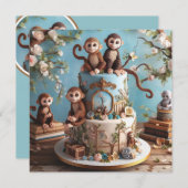KLEINE MONKEYS THEMED BIRTHDAY CAKE EINLADUNG (Vorne/Hinten)
