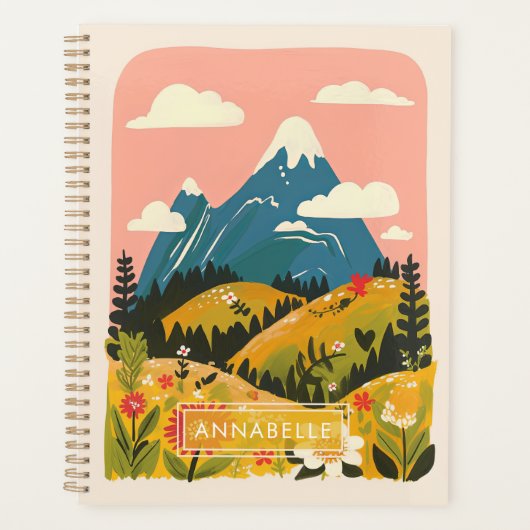 Kleine Monogramm-Name-Boho-Berge-Illustration Planer (Vorderseite)