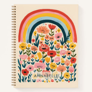 Kleine Monogramm-Name-Regenbogen-Blumen-Illustrati Notizblock