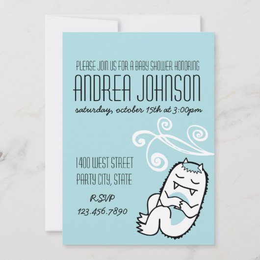Kleine Monster Baby Shower Invitation (Junge) Einladung (Rückseite)