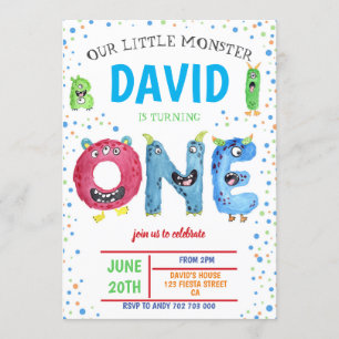 Kleine Monster Boy First Birthday Monster Einladung