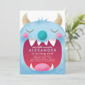 Kleine Monster Boys Geburtstagsparty Blue Einladung (Stehend Vorderseite)