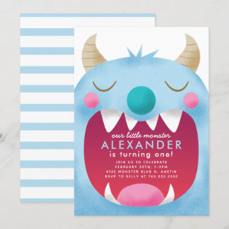 Kleine Monster Boys Geburtstagsparty Blue Einladung