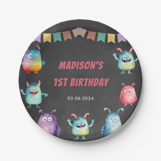 Kleine Monster-Geburtstagsparty Pappteller (Vorderseite)