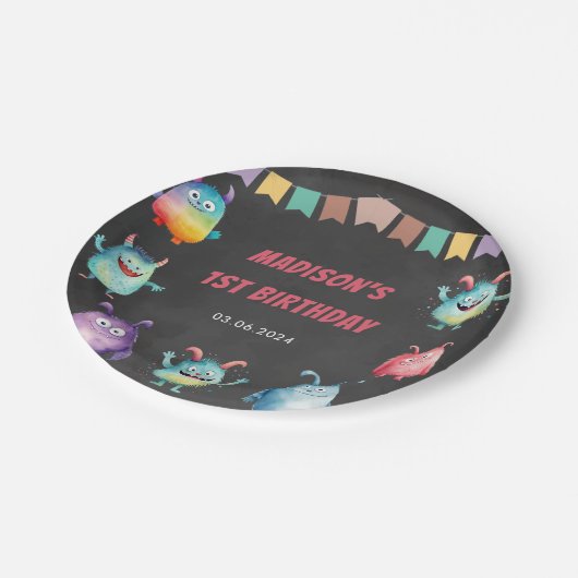 Kleine Monster-Geburtstagsparty Pappteller (Schrägansicht)