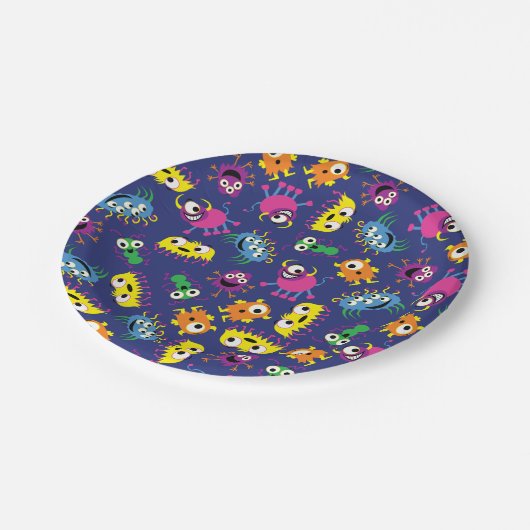 Kleine Monster Geburtstagsparty Pappteller (Schrägansicht)