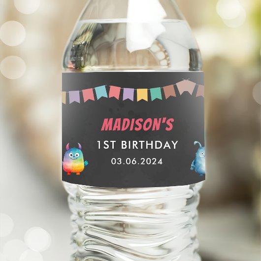 Kleine Monster-Geburtstagsparty Wasserflaschenetikett