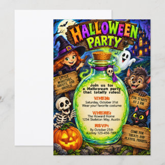 Kleine Monster Geister und Ghoule Halloween-Party Einladung
