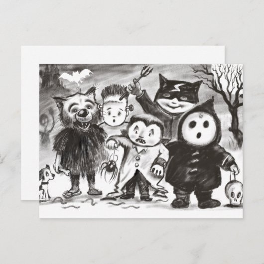 Kleine Monster Halloween-Trick oder Postkarte beha (Vorne/Hinten)