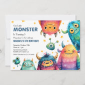 Kleine Monster Mash Cartoon Kindergeburtsparty Einladung (Vorderseite)