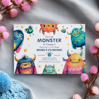 Kleine Monster Wasserfarbe Kinder Geburtstagsparty Einladung