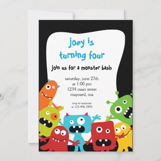 Kleine Monster zum Geburtstag Einladung (Vorderseite)