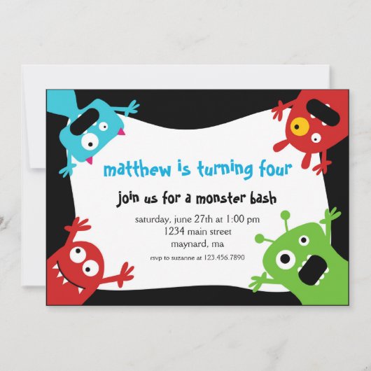 Kleine Monster zum Geburtstag Einladung (Vorderseite)