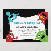 Kleine Monster zum Geburtstag Einladung (Vorne/Hinten)