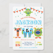 Kleine Monster-Zwillinge Junge 2. Geburtstag Einladung (Vorderseite)