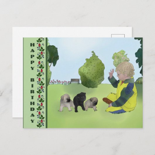 Kleine Möpse Postkarte (Vorne/Hinten)